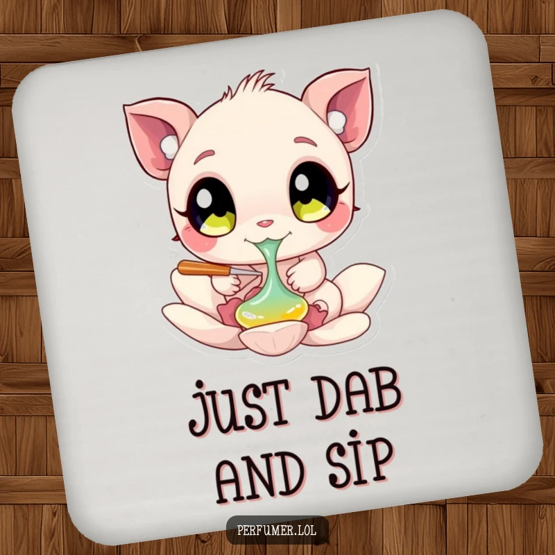 Funny Drink Coasters featuring a creature with big eyes dabbing liquid onto a flower petal, adding artistic flair.