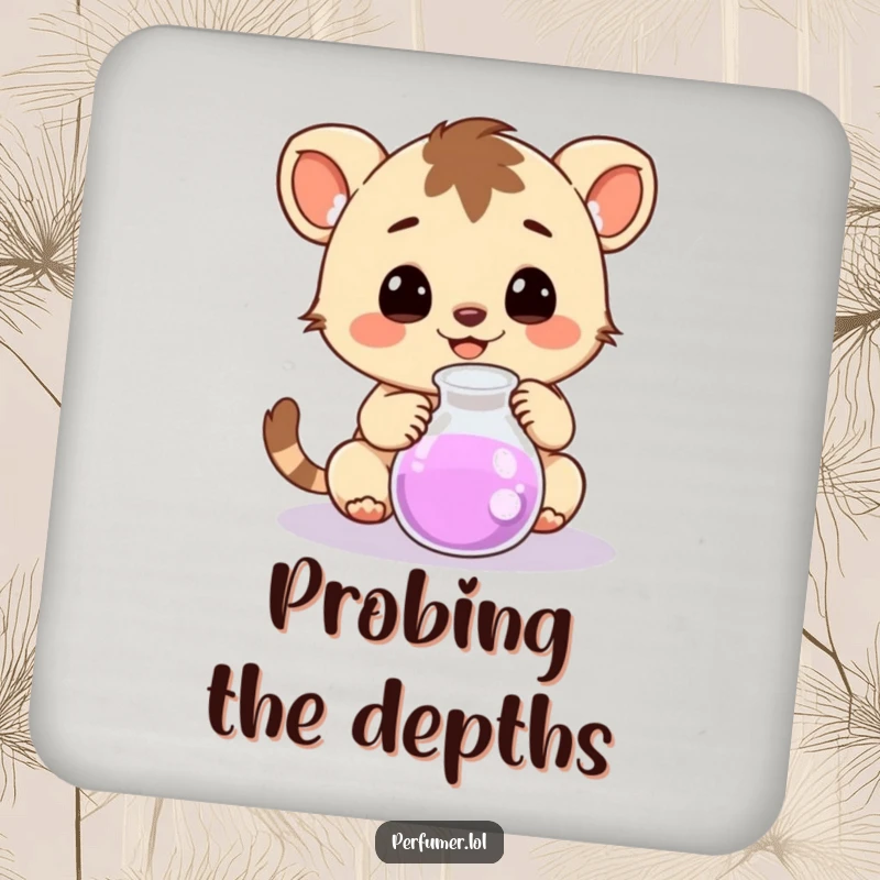 Funny Drink Coasters featuring a happy creature curiously observing a bubbling beaker, adding a scientific touch.