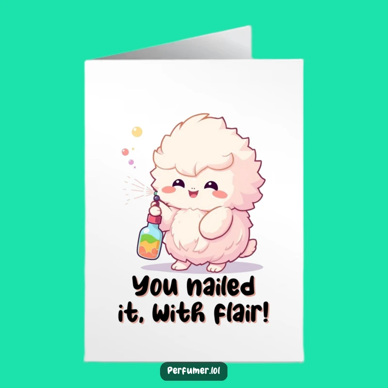 Free Printable Congrats Card: Fluffy Creature's Mist of Celebration - Funny Downloadable Gift